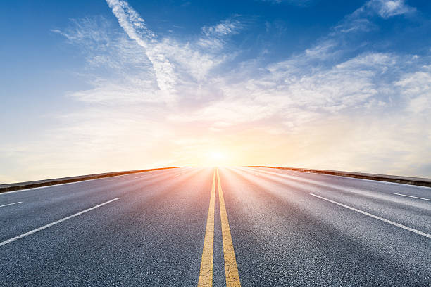 New asphalt highway scenery at sunset