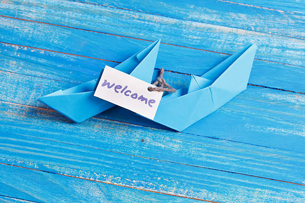 Welcome Tag with Boats. stock photo