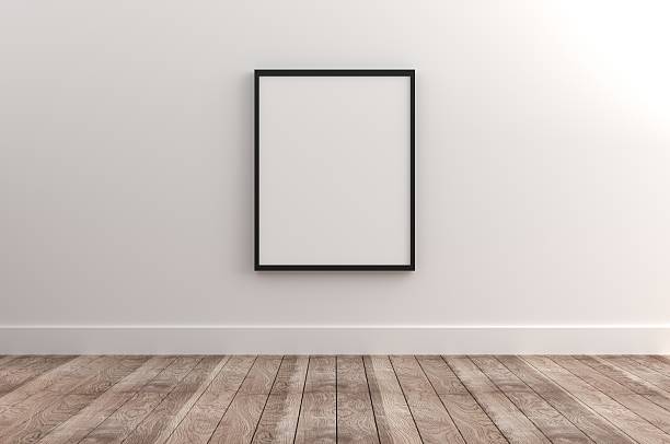 Picture Frame Plain Empty Picture Frame on wooden surface reserevd for copyspace concepts. artists canvas photos stock pictures, royalty-free photos & images
