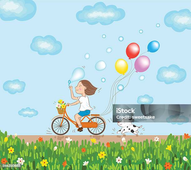 Vetores de Garota Andar De Bicicleta E Cachorro Correndo Em Um Bom Dia e  mais imagens de Adolescente - iStock