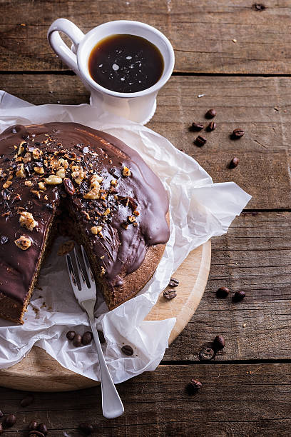 Cake on dark wooden background stock photo