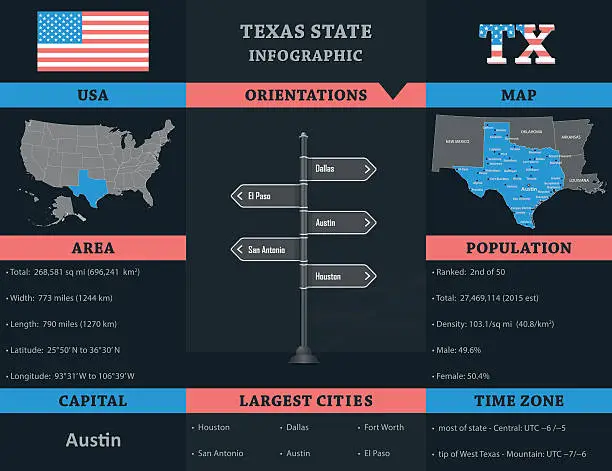 Vector illustration of USA - Texas state infographic template