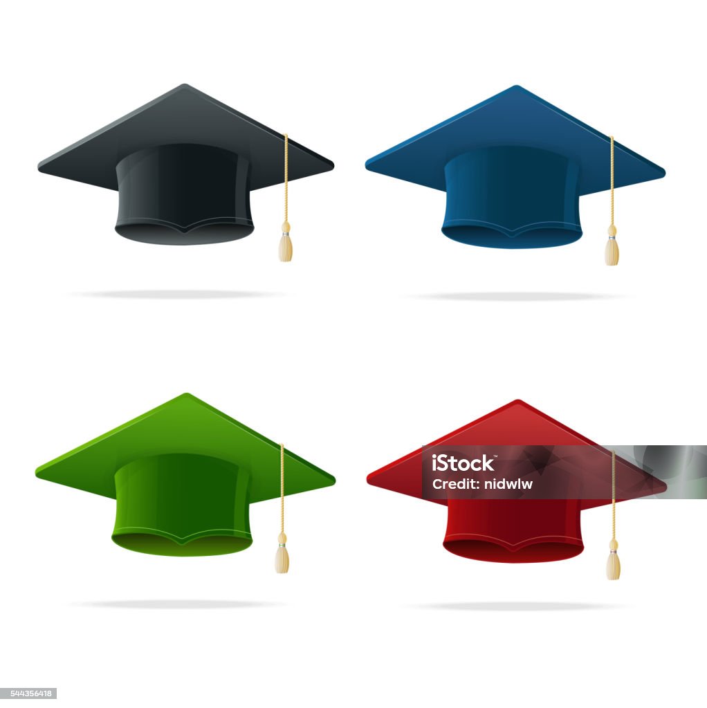 Course Picture Hat Colorful Student Hat Set Graduated Vector Stock Illustration - Download ...