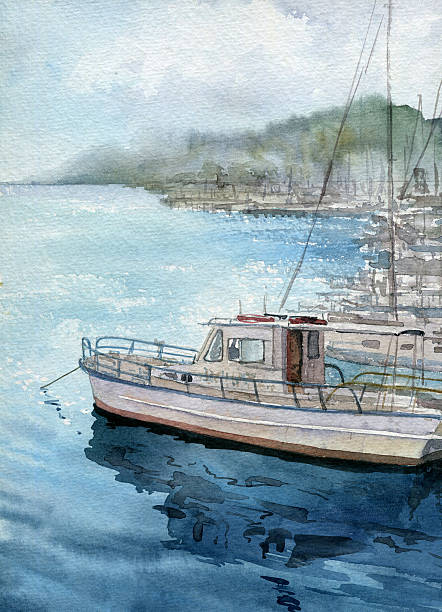 istock watercolor sea landscape with boats 544357308