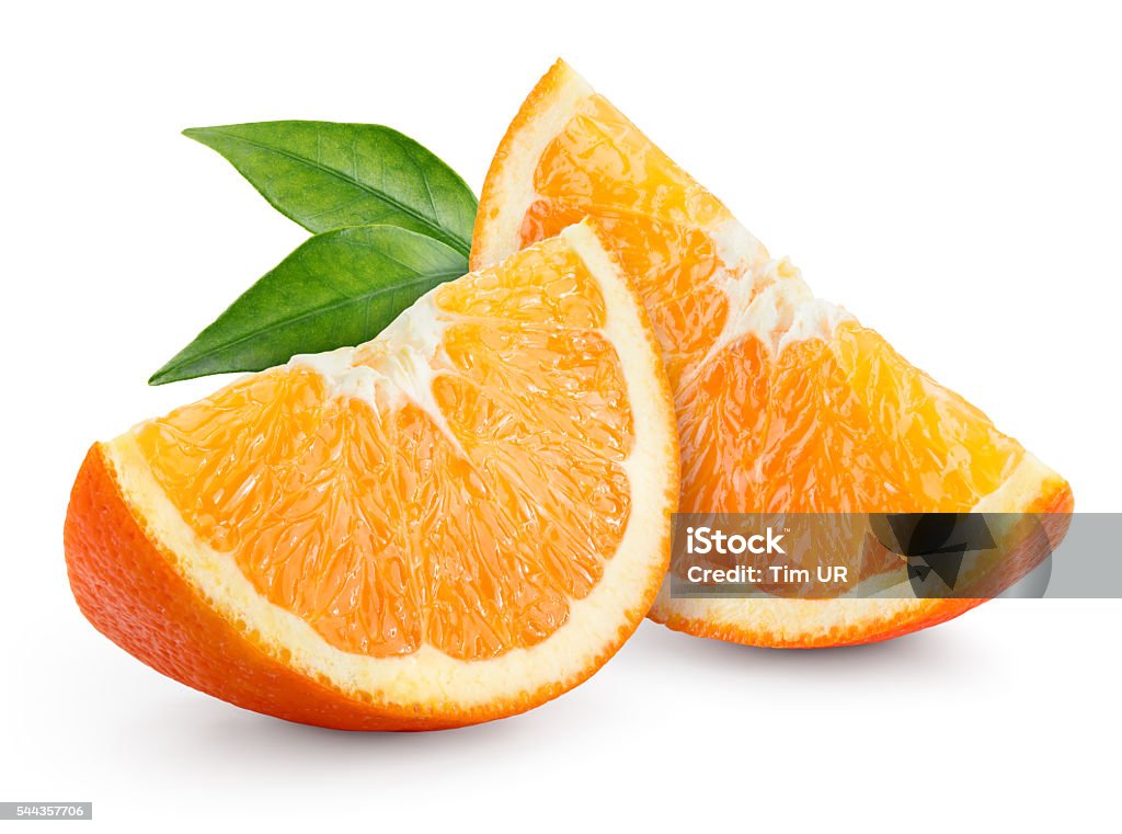 Orange fruit. Slices with leaves isolated on white. Orange - Fruit Stock Photo