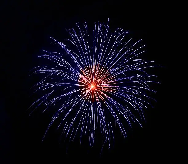 Photo of Blue fireworks isolated in dark, place for text, Maltese shell