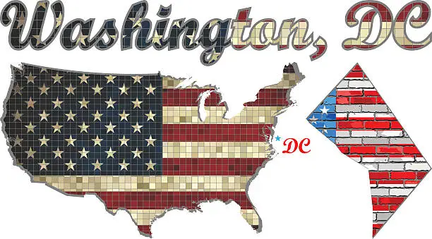 Vector illustration of USA state of Washington, D.C. on a brick wall