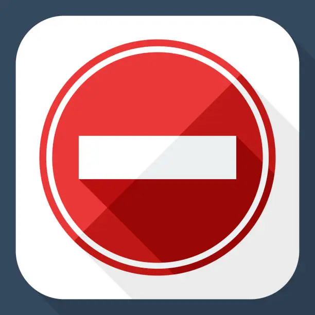 Vector illustration of No entry traffic sign with long shadow