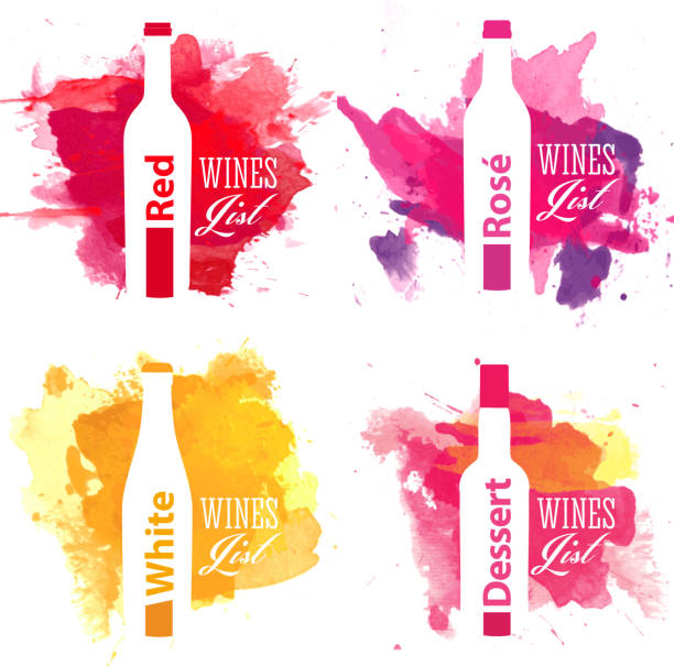 Set of wine list covers with watercolor background Creative wine list covers with shape of bottle on abstract watercolor pattern. rosé stock illustrations