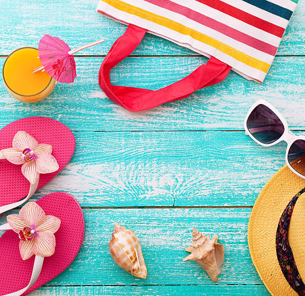 istock Summer Holidays. Beachwear on wooden background. 544444476