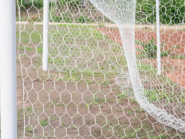istock Soccer Goal Net with Green Grass Background 544446602