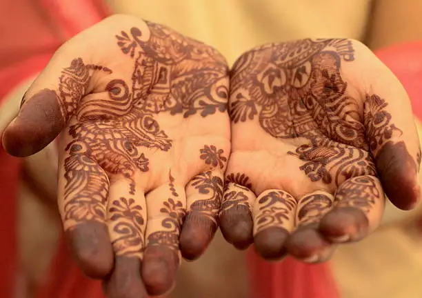 Traditional Indian henna tattoo. Preparation for a wedding. 