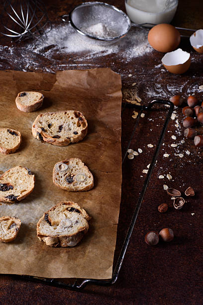 istock Baked bread rusks with raisins and nuts. 544449568