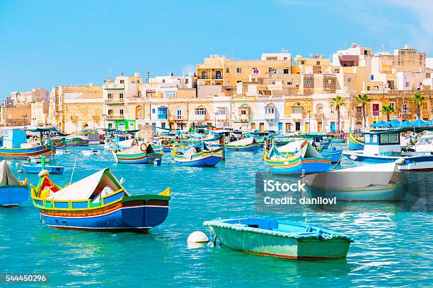 Marsaxlokk Harbor Malta Stock Photo - Download Image Now - Marsaxlokk, Malta, Bay of Water
