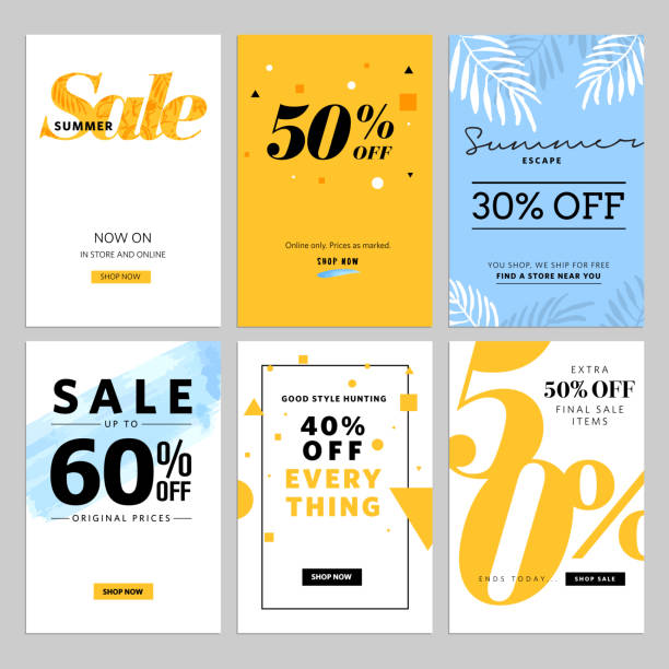 Social media sale banners and ads web template collection Social media sale banners and ads web template collection. Vector illustrations for website and mobile website banners, posters, email and newsletter designs, ads, promotional material. holiday email templates stock illustrations