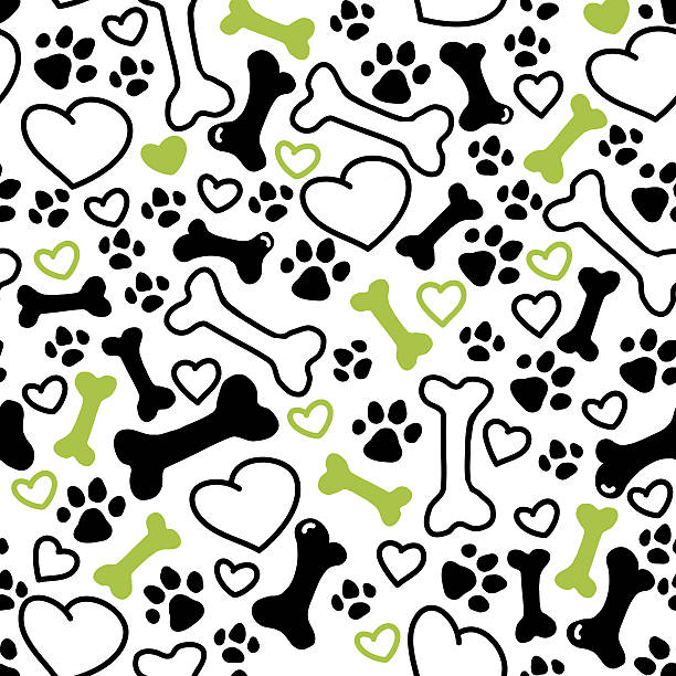 シームレスな平らな手描き犬のパターン - dog paw print paw print点のイラスト素材／クリップアート素材／マンガ素材／アイコン素材