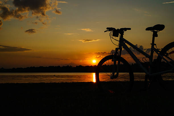 istock Mountain bike silhouette in sunrise 544451772