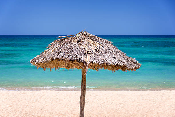 Straw umbrella on a beautiful tropical beach