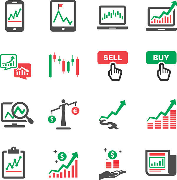 aktienmarkt investitionen online-vektor symbol-set - investment symbol stock exchange computer icon stock-grafiken, -clipart, -cartoons und -symbole