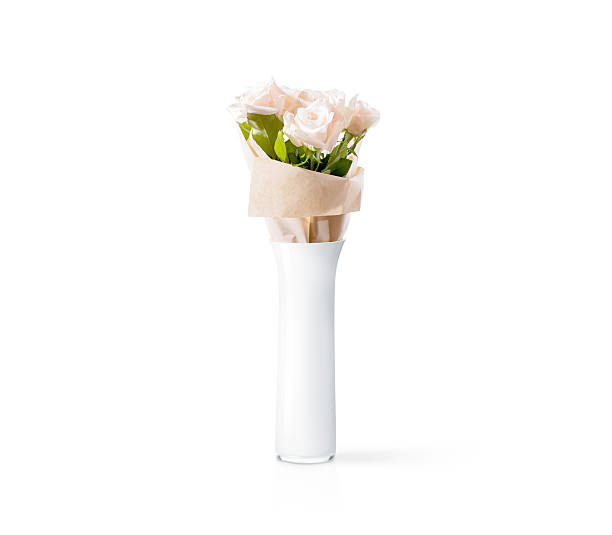 istock Blank white vase with flowers bouquet design mockup, clipping path 544455800