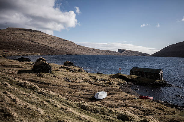 Faroe Islands with bay and cabins