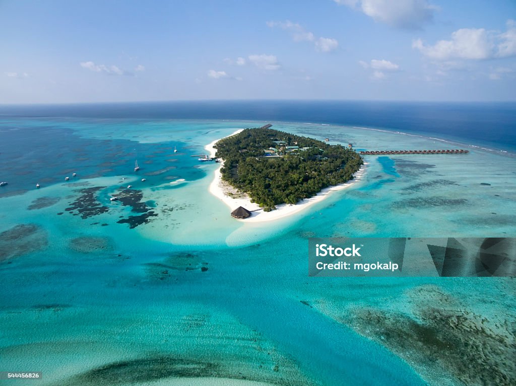aerial view of a maldivian island Maldives Island from arial view Meeru Island Stock Photo