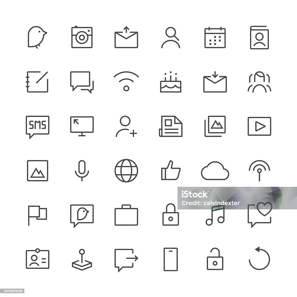 Social Media icons set 1 | Thin Line series Set of 36 pixel perfect action icons with a thin line design Social Media Icon stock vector