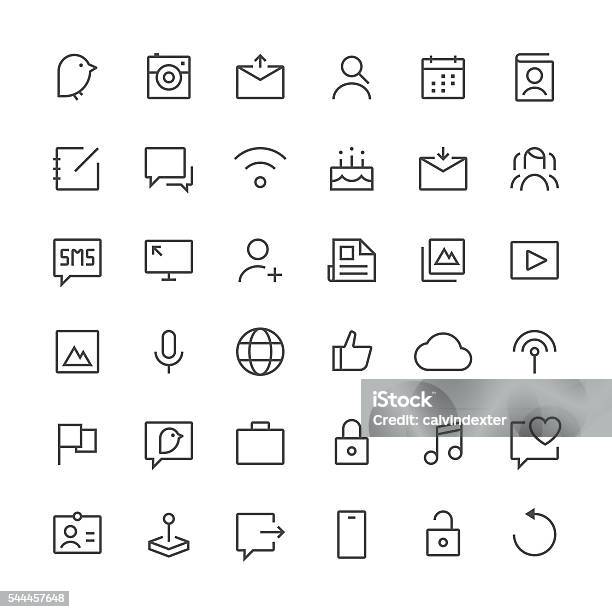 Social Media Icons Set 1 Thin Line Series Stock Illustration - Download Image Now - Social Media Icon, Icon Set, Icon Symbol