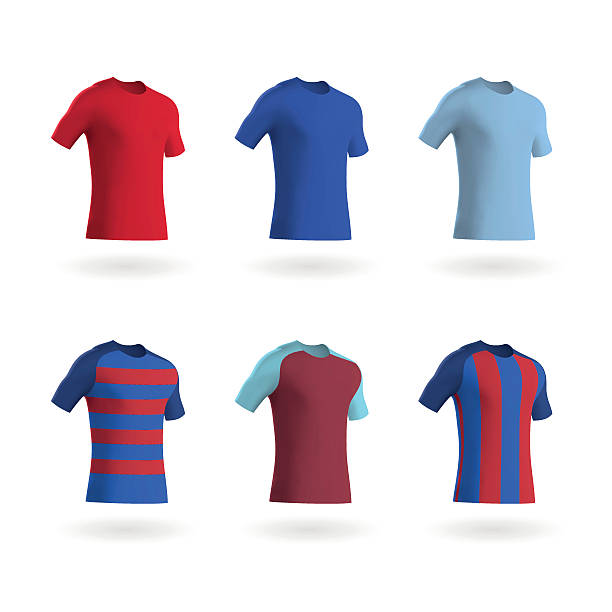 ilustraciones, imágenes clip art, dibujos animados e iconos de stock de camisetas de fútbol de color/camisetas/instalado camisetas de fútbol - striped shirt