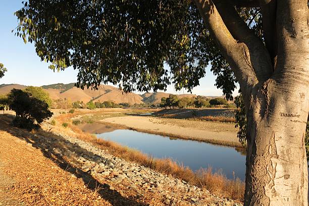 Northern California hills and Alameda Creek, Fremont, California stock photo
