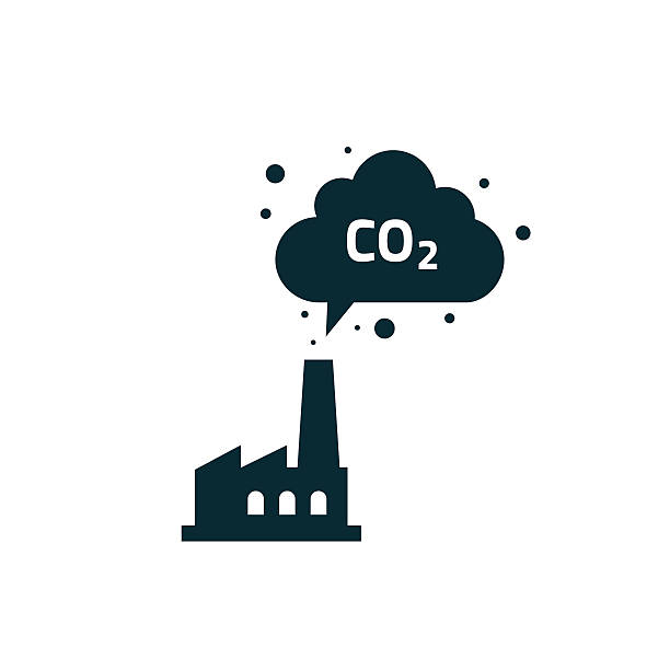 fabryka roślin sylwetka komin zanieczyszczających emisji co2 chmura dymu wektor - dioxide stock illustrations