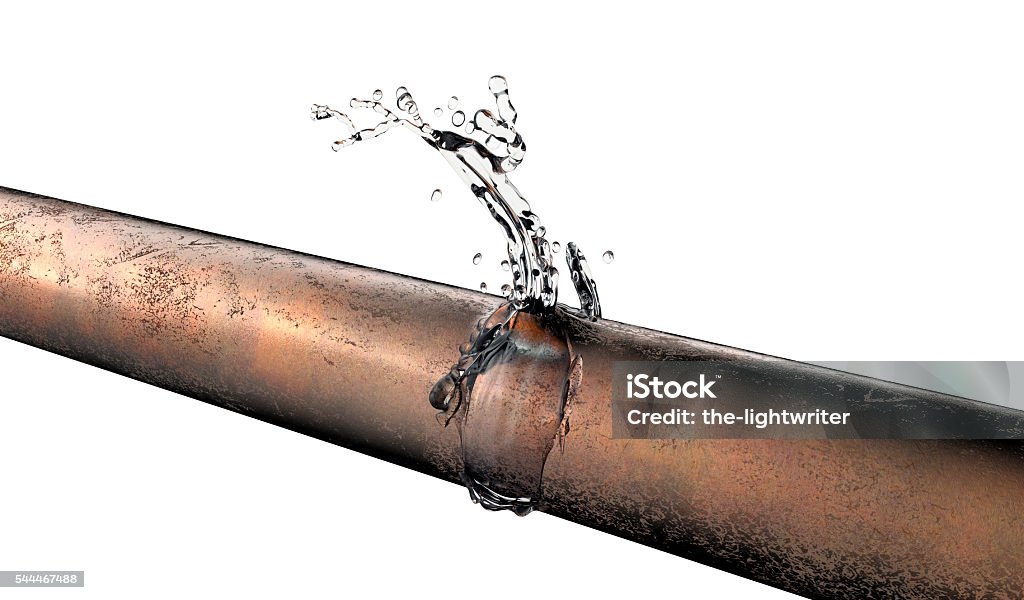 bursted Tubería de cobre con agua goteaba - Foto de stock de Tubería libre de derechos