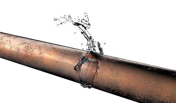 bursted copper pipe with water leaking out bursted copper pipe with water leaking out, 3d illustration deflated stock pictures, royalty-free photos & images