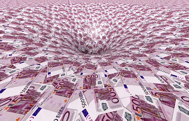 a vortex made of 500,- euro banknotes, 3d illustration