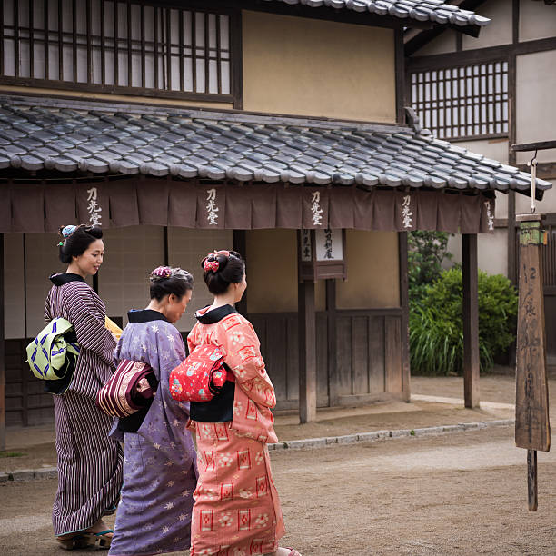 Japanese women in colorful kiminos in Kyoto