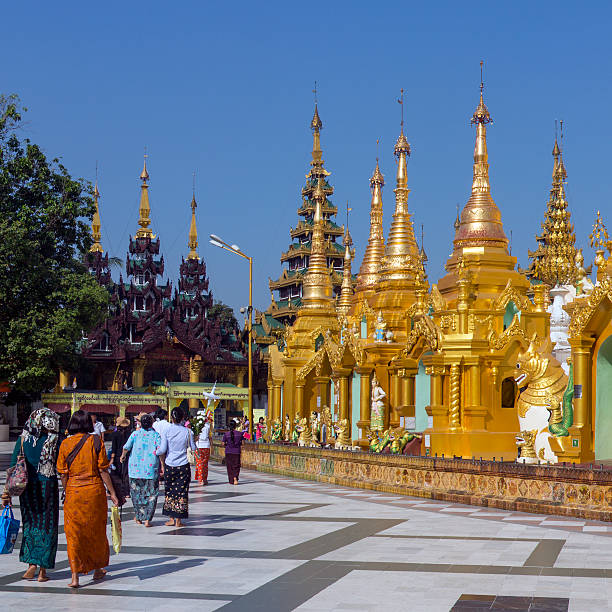 Yangon, Myanmar - January 23, 2013: Temples in Shwedagon Pagoda complex, officially titled Shwedagon Zedi Daw, in the city of Yangon in Myanmar (Burma).