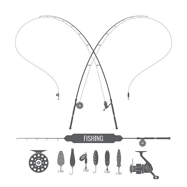 ilustrações, clipart, desenhos animados e ícones de conjunto de vetor pesqueiro na tv estilo monocromático - minnow