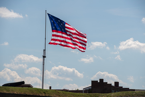fort mchenry baltimore usa  america flag close up