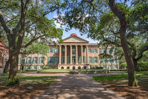 Randolph Hall, the main academic building on the College of Charleston campus. Charleston, SC. Built 1828-29 and one of the oldest college buildings still in use in the U.S. Classical, colonial antebellum style