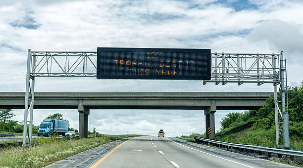 Traffic Deaths Statistics Expressway Overhead Road Sign