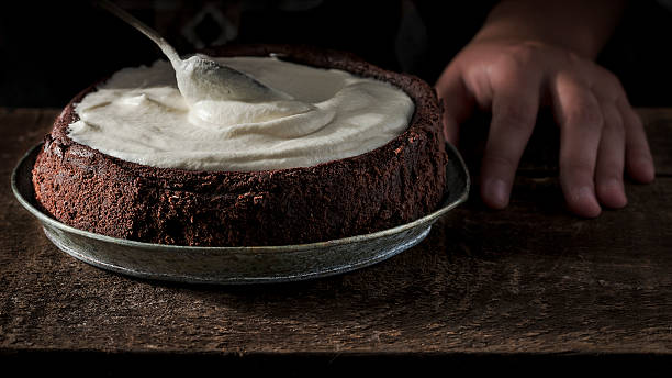 istock Mississippi Mud pie with cream on top 544477374