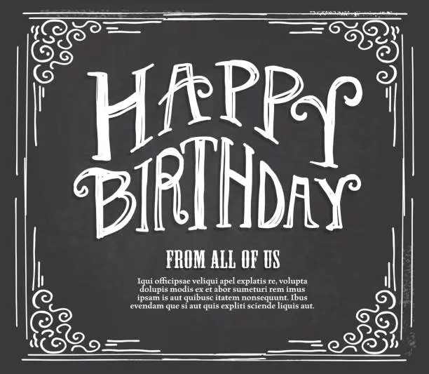 Vector illustration of Happy Birthday hand lettered design template on chalkboard background