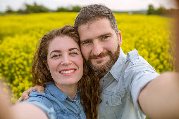 istock Happy couple making selfie outdoors. 544479010