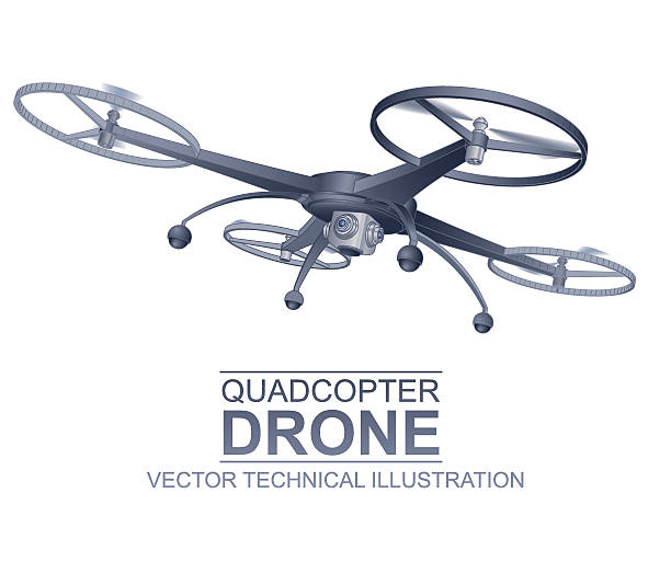 Copter Vector Illustration Color Vector Technical Illustration Of  Modern Quad Copter Drone With Mounted Digital Camera Isolated On White drone illustrations stock illustrations