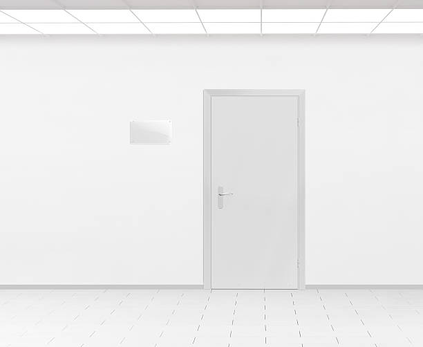 Blank glass name plate design mockup near door, 3d render.