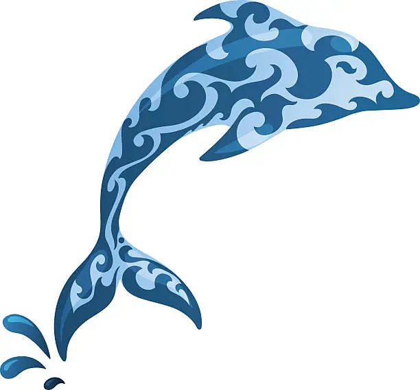 Vector illustration of Blue ornamental dolphin