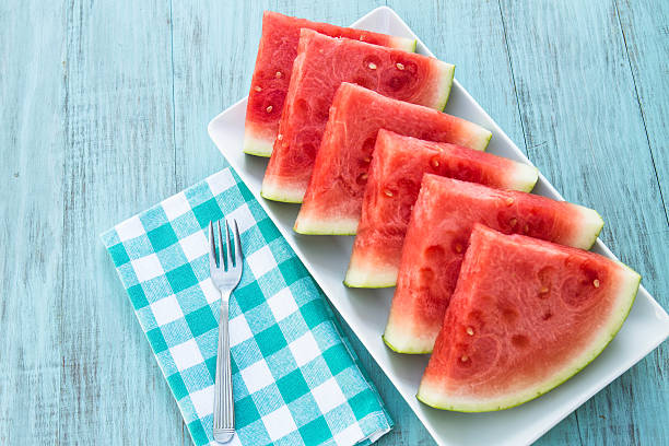 Slices of Delicious Watermelon Snack on Plate stock photo