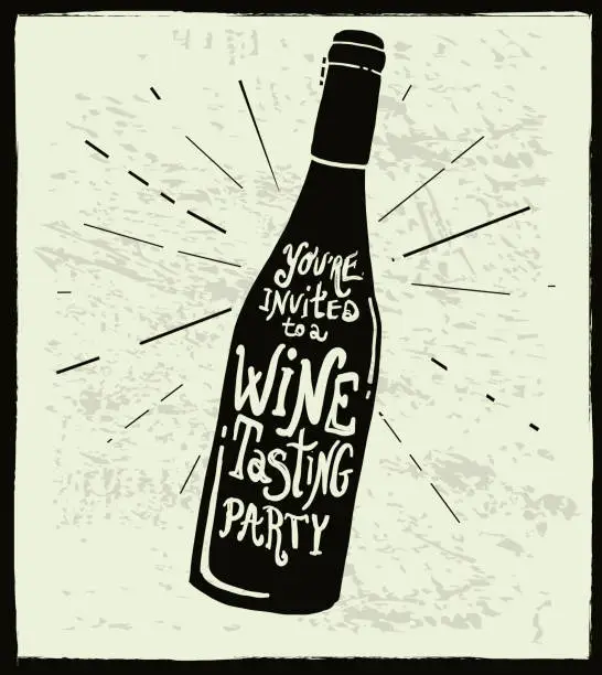 Vector illustration of Wine invitation wine bottle label hand lettering design