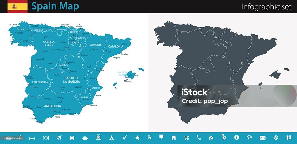 Карта Испании-Инфографика набор - Векторная графика Карта роялти-фри