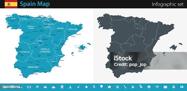 Карта Испанииинфографика Набор — стоковая векторная графика и другие изображения на тему Карта - Карта, Испания, Большой город